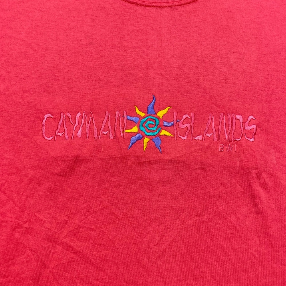 Cayman Islands T Shirt L Mens Red Pink Vintage 90s Single Stitch Embroidered Sun - Picture 3 of 8